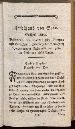 Erstes Kapitel. Nachricht von Soto. - Sechstes Kapitel. Einschiffung nach Florida.
