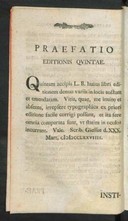 Praefatio Editionis Quintae