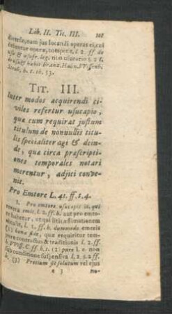 Tit. III. Inter modos acquirendi civiles refertur usucapio, ...