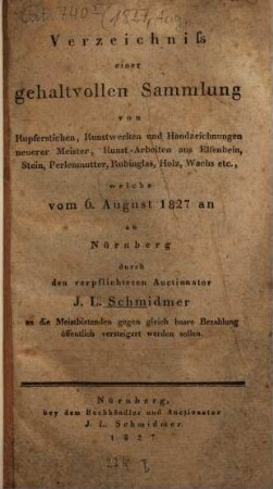 Verzeichniss .... 1827,8, 1827, Aug.