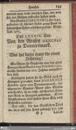Das LXXXIX. Cap. Von den Grafen Henckel zu Donnersmark
