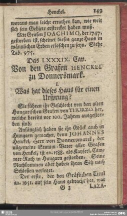 Das LXXXIX. Cap. Von den Grafen Henckel zu Donnersmark