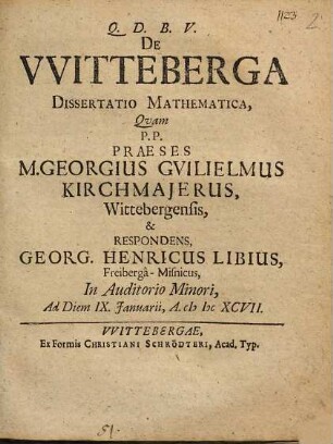 De Witteberga : diss. II. mathematica
