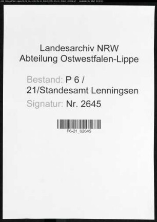 Sterberegister Standesamt Lenningsen