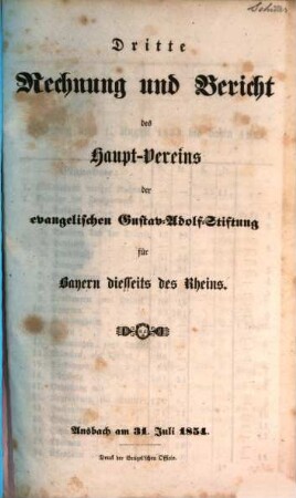 Rechnung und Bericht des Hauptvereins der Evangelischen Gustav-Adolf-Stiftung für Bayern diesseits des Rheins, 3. 1854