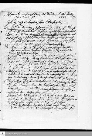 Brief von Heinrich Julius Elers an August Hermann Francke.