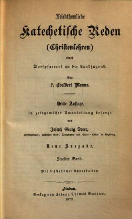 Leichtfaßliche katechetische Reden (Christenlehren) eines Dorfpfarrers an die Landjugend, 2