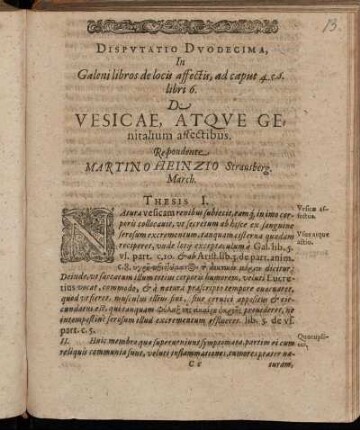 Disputatio Duodecima [...] De Vescae, Atque Genitalium affectibus.