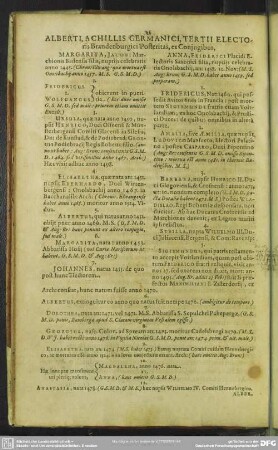 Alberti, Achillis Germanici, Tertii Electoris Brandenburgici Posteritas, ex Coniugibus ...
