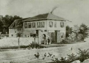 Ansicht des Hauses in Borsdorf, in dem Karl Liebknecht während des Sozialistengesetzes (21.10.1878) Zuflucht fand : Borsdorf (Kreis Leipzig)