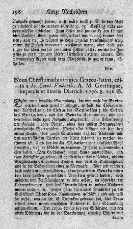 Nova chrestomathia tragica Graeco-Latina.