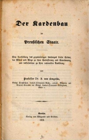 Der Kardenbau im Preußischen Staate