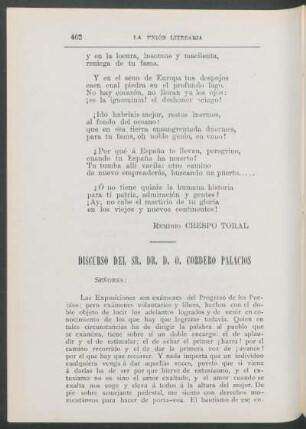 Discurso del Dr. D. O. Cordero Palacios (sobre la I exposición industrial realizada en Cuenca