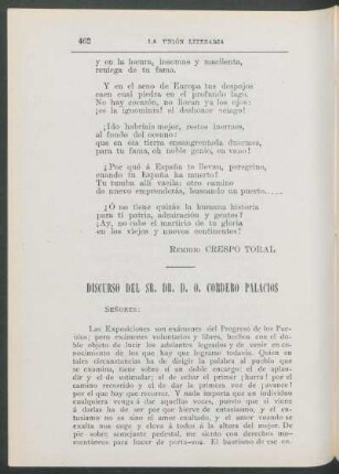 Discurso del Dr. D. O. Cordero Palacios (sobre la I exposición industrial realizada en Cuenca