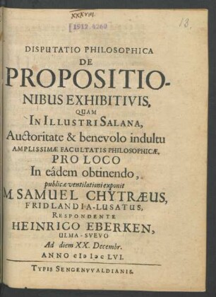 Disputatio Philosophica De Propositionibus Exhibitivis