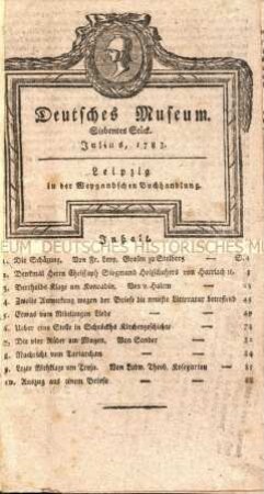 Deutsches Museum. 2. Band. 7.-12. Stück (Juli-Dezember) 1783