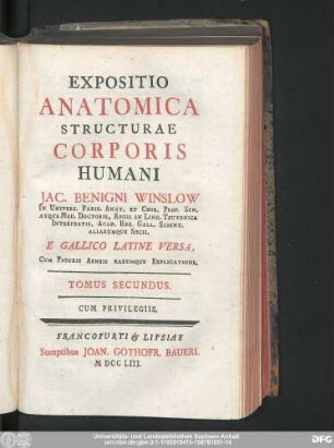 Tomus Secundus: Expositio Anatomica Structurae Corporis Humani