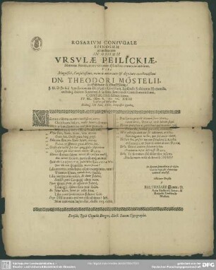 Rosarium coniugale spinosum adumbratum in obitum Ursulae Peilickiae ... domini Theodori Moestelii ... coniugis ...