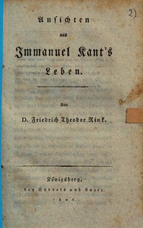 Ansichten aus Immanuel Kant's Leben