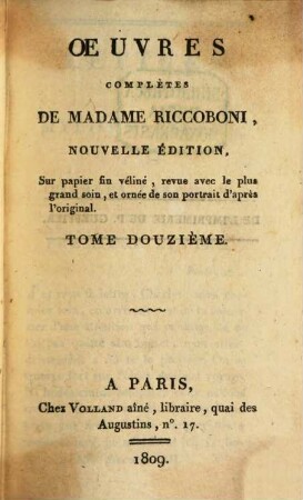 Oeuvres complètes de Madame Riccoboni. 12. Lettres de Mylord Rivers