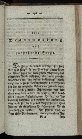 Eine Beantwortung auf vorstehende Frage.