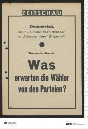 Ankündigung einer einzelnen Veranstaltung 1947