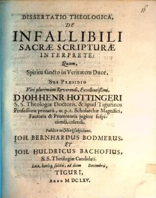 Diss. ... de infallibili S. Scripturae interprete