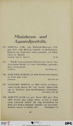 Miniaturen- und Aquarellporträts (Nr. 374-402)