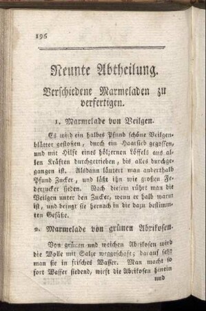 Neunte Abtheilung. Verschiedene Marmeladen zu verfertigen.