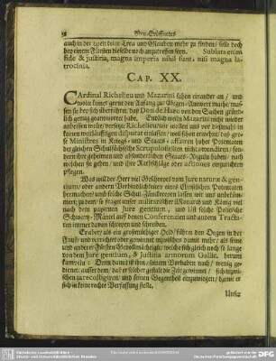 Cap. XX. Cardinal Richelieu und Mazarini sahen einander an, ...