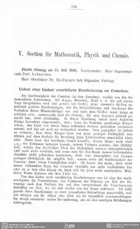 Ueber eine bisher unerklärte Erscheinung an Cometen