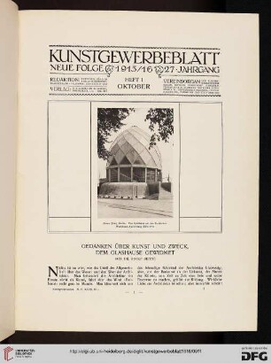 Gedanken über Kunst und Zweck, dem Glashause gewidmet