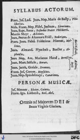 Syllabus Actorum.