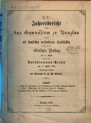 Jahresbericht : über das Schuljahr Ostern ... bis Ostern .... 1872/73 (1873) = Mikrofiche-Ausg.