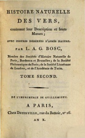 Histoire naturelle des vers : contenant leur description et leurs moeurs ; avec figures dessinées d'après nature. 2