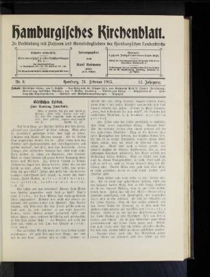 Nr. 8. Hamburg, 21. Februar 1915. 12. Jahrgang.