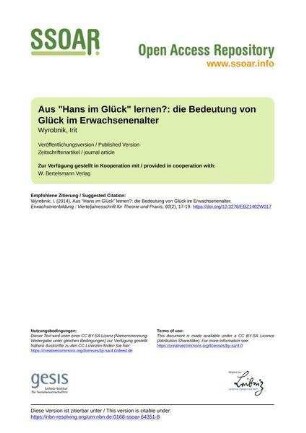 Aus "Hans im Glück" lernen?: die Bedeutung von Glück im Erwachsenenalter