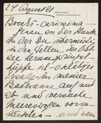 Brief von Alice Bernoulli an Margarete Hauptmann