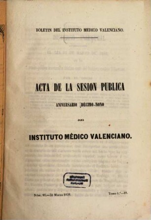Boletin del Instituto Médico Valenciano. 6. 1859
