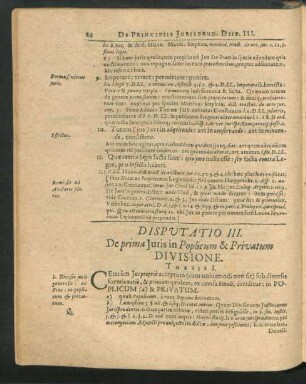 Disputatio III. De prima Iuris in Poplicum & Privatum Divisione.