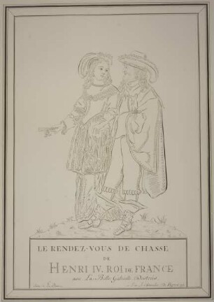 Der König von Frankreich Henri IV. und Gabrielle d'Estrées auf der Jagd