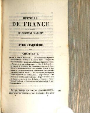 Histoire de France sous le Ministère du Cardinal Mazarin, 1