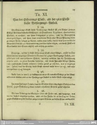 Tit. XI. Von der Ersparungs-Classe, als der 9ten Classe dieser Versorgungs-Anstalt