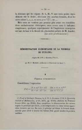 Démonstration Élémentaire de la formule de stirling.