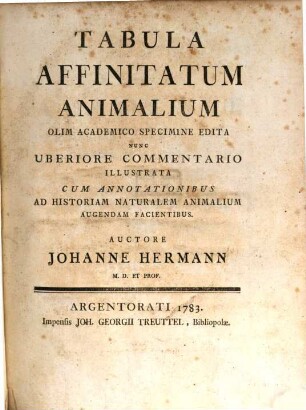 Tabula Affinitatum Animalium : Olim Academico Specimine Edita