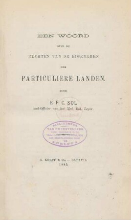 Een woord over de rechten van de eigenaren der particuliere landen