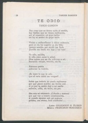 Te odio : Tango canción