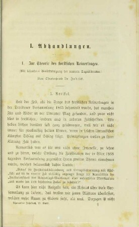 I.1. Zur Theorie des forstlichen Reinertrags