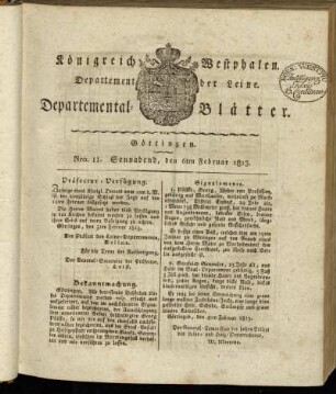 Nro 11. Sonnabend, den 6ten Februar 1813 [-] Nro 20. Mittwoch, den 10ten März 1813
