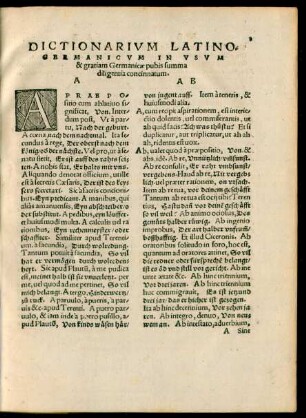 Dictionarium Latino-Germanicum In Usum & gratiam Germanicae pubis summa diligentis concinnatum.